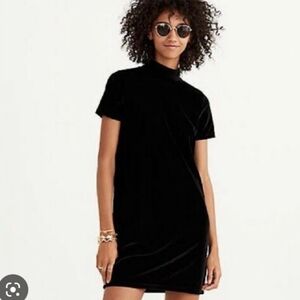 Black Velvet Mock Neck Short Sleeve Dress - Madewell - XXS